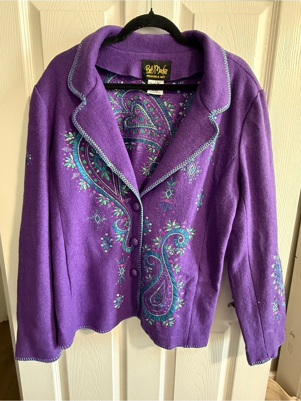 Bob Mackie Wearable Art Purple Paisley Embroidered Jacket Women’s L